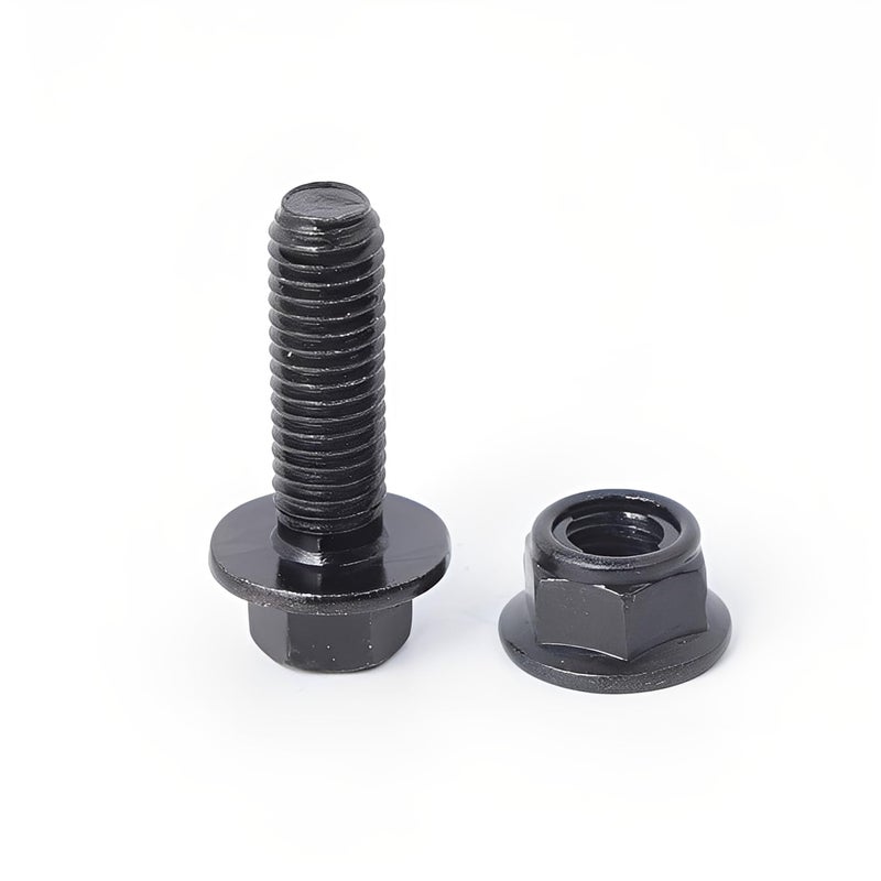 Minho M8-1.25 x 25mm Flange Head Bolts in Carbon Steel Material,Flange Hexagon Screws Come with Flange Nuts,Black Oxide Finish Plated,Full Thread, 15 Sets - Image 2